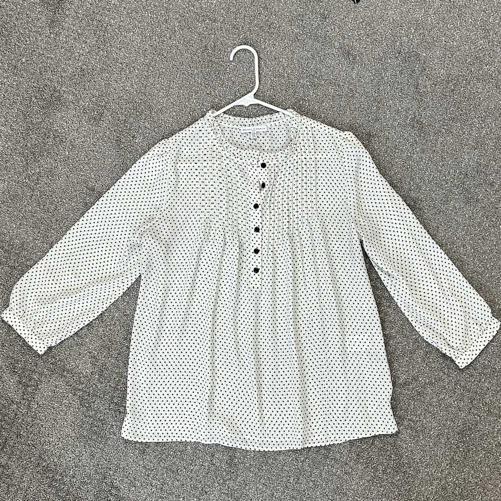 Maison d'Amelie White Black Polka Dot Blouse -Women's MEDIUM- Sheer 3/4 Sleeve